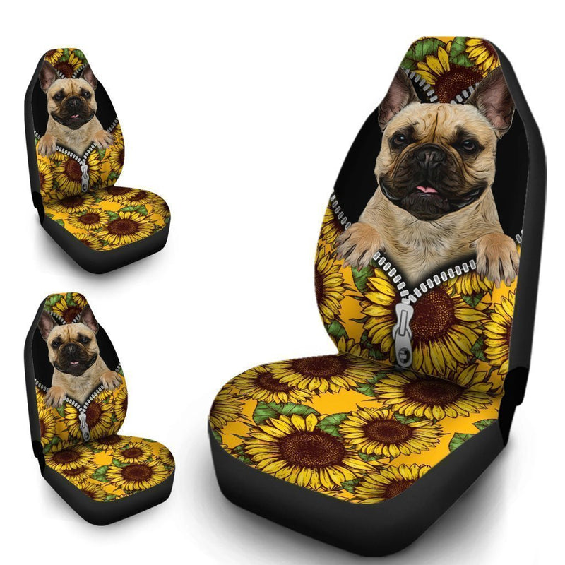 Sunflower French Bulldog Premium Custom Car Seat Covers Decor Protectors Nearkii