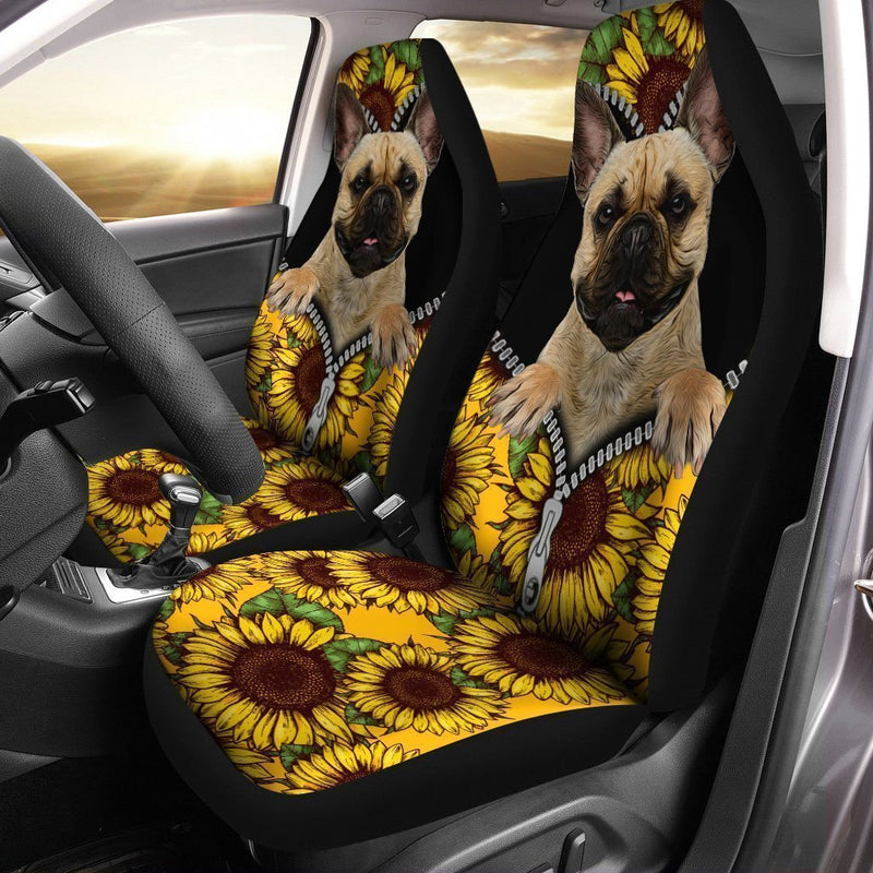 Sunflower French Bulldog Premium Custom Car Seat Covers Decor Protectors Nearkii