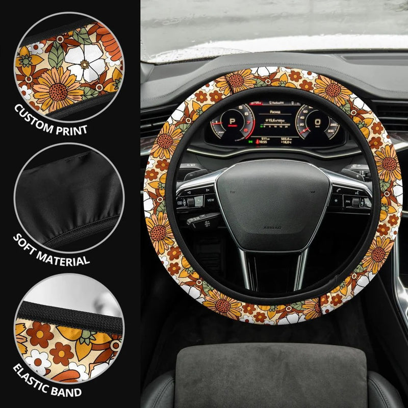 Hippie Flowers Car Steering Wheel Cover Nearkii