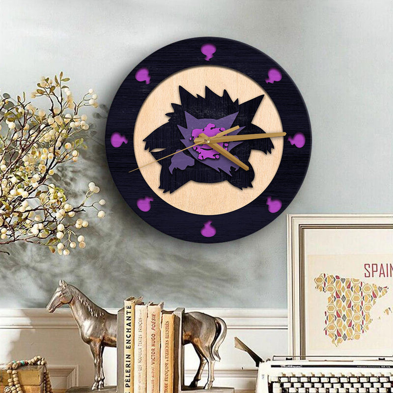 Gengar Evolution Pokemon Ghost Wood Wall Clock Nearkii