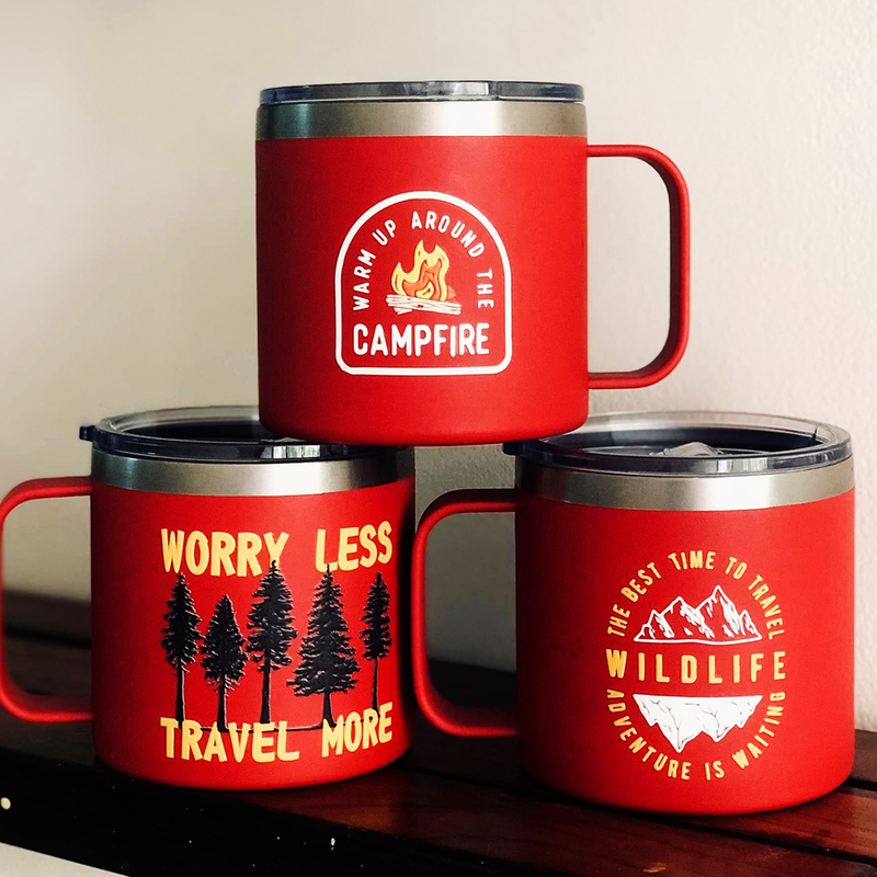 Red Warm Up Around The Campfire Insulated Travel Camping Mug Nearkii