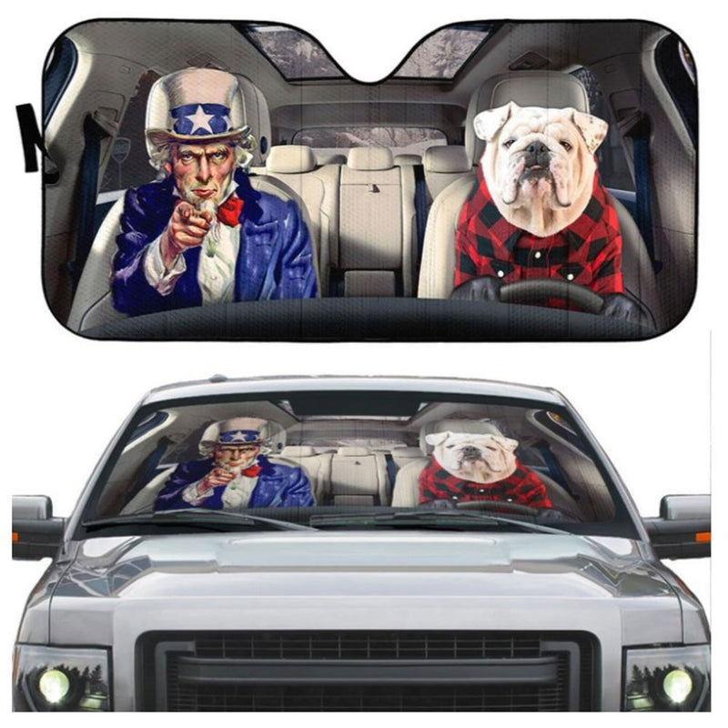 Uncle Sam And Bulldog Custom Car Auto Sun Shades Windshield Accessories Decor Gift Nearkii