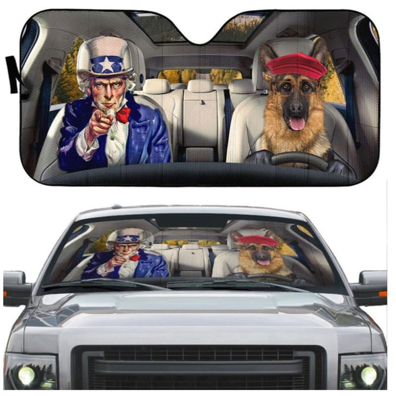 Uncle Sam And German Shepherds Custom Car Auto Sun Shades Windshield Accessories Decor Gift Nearkii