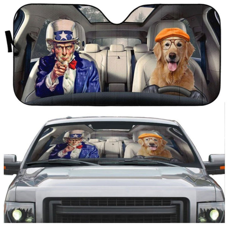 Uncle Sam And Golden Retriever Custom Car Auto Sun Shades Windshield Accessories Decor Gift Nearkii