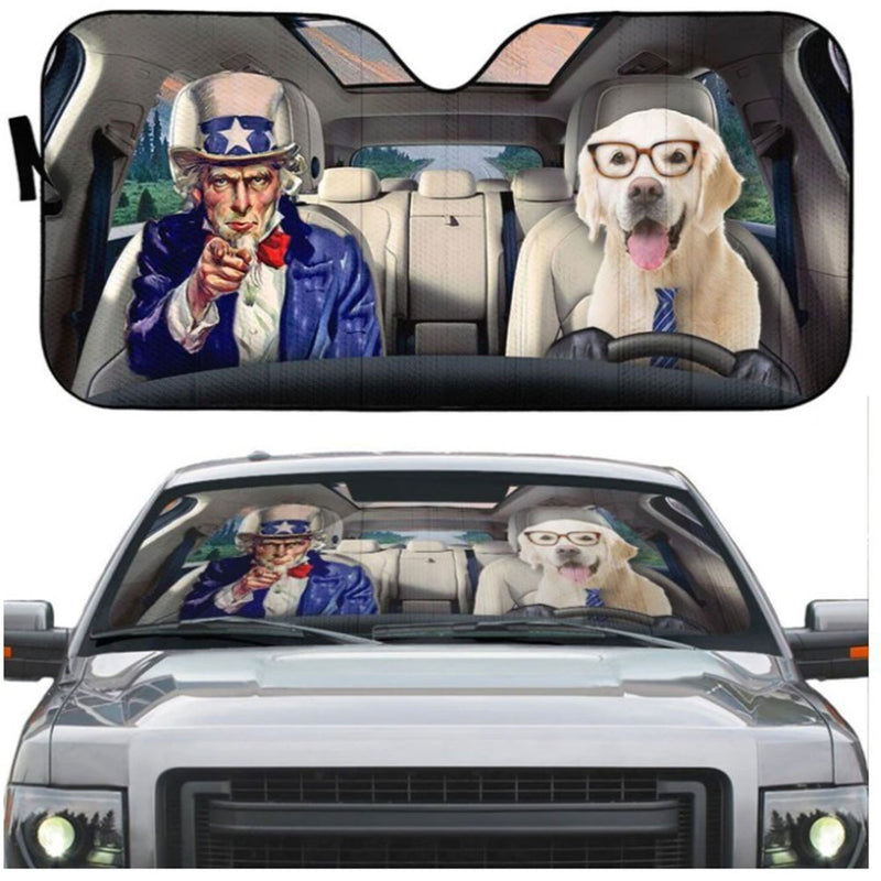 Uncle Sam And Labrador Retriever Custom Car Auto Sun Shades Windshield Accessories Decor Gift Nearkii