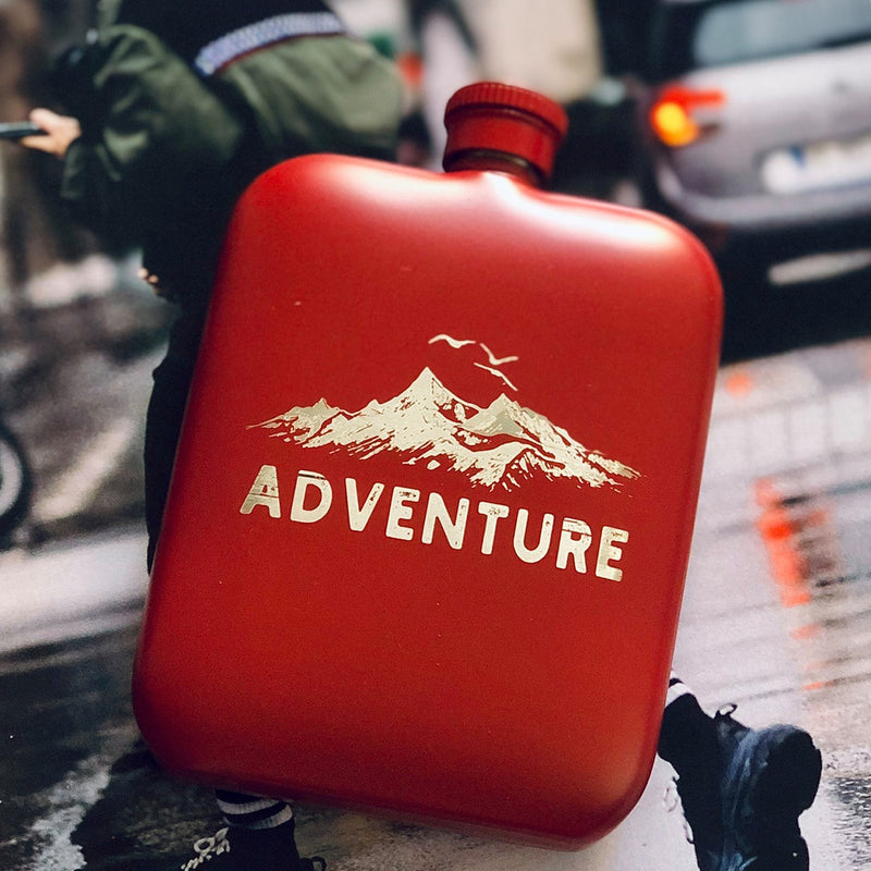 Red Adventure Camping Black Time Hip Flask