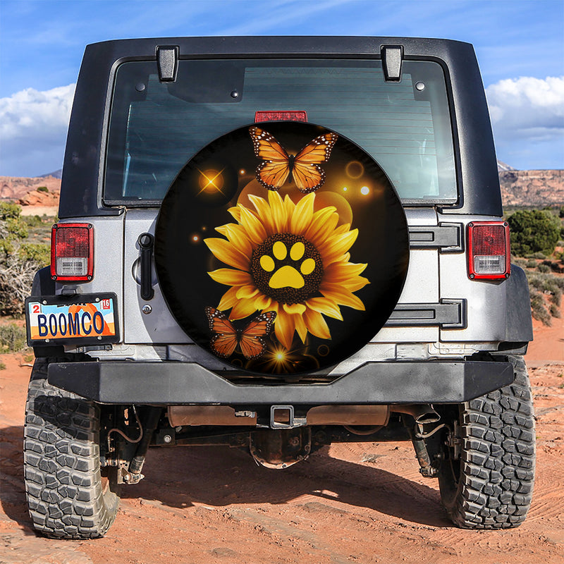 Sunflower Butterfly Dog Car Spare Tire Covers Gift For Campers Nearkii