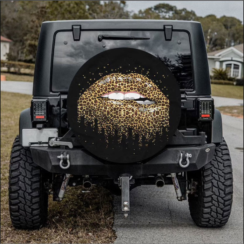 Funny Lips, Leopard Skin Car Spare Tire Cover Gift For Campers Nearkii