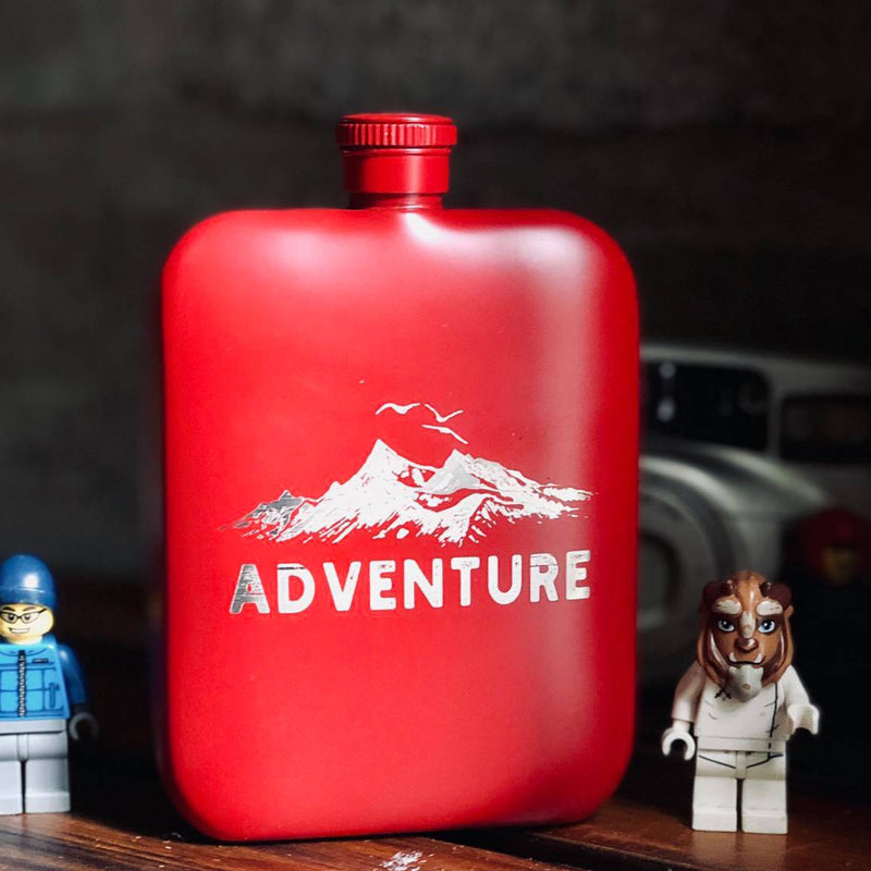 Red Adventure Camping Black Time Hip Flask