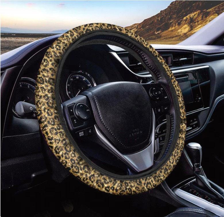 Glitter Gold Leopard Print Car Steering Wheel Cover Nearkii