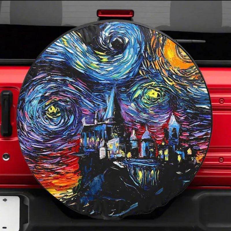 Starry Night Hogwarts Castle Car Spare Tire Cover Gift For Campers Nearkii