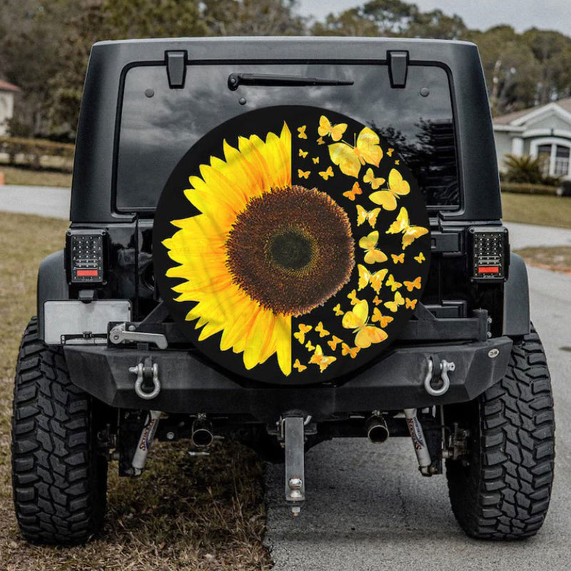 Sunflower Butterflies Car Spare Tire Cover Gift For Campers Nearkii