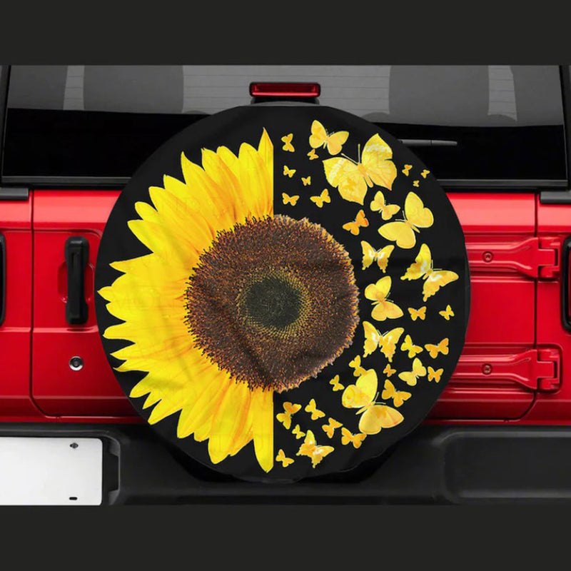 Sunflower Butterflies Car Spare Tire Cover Gift For Campers Nearkii