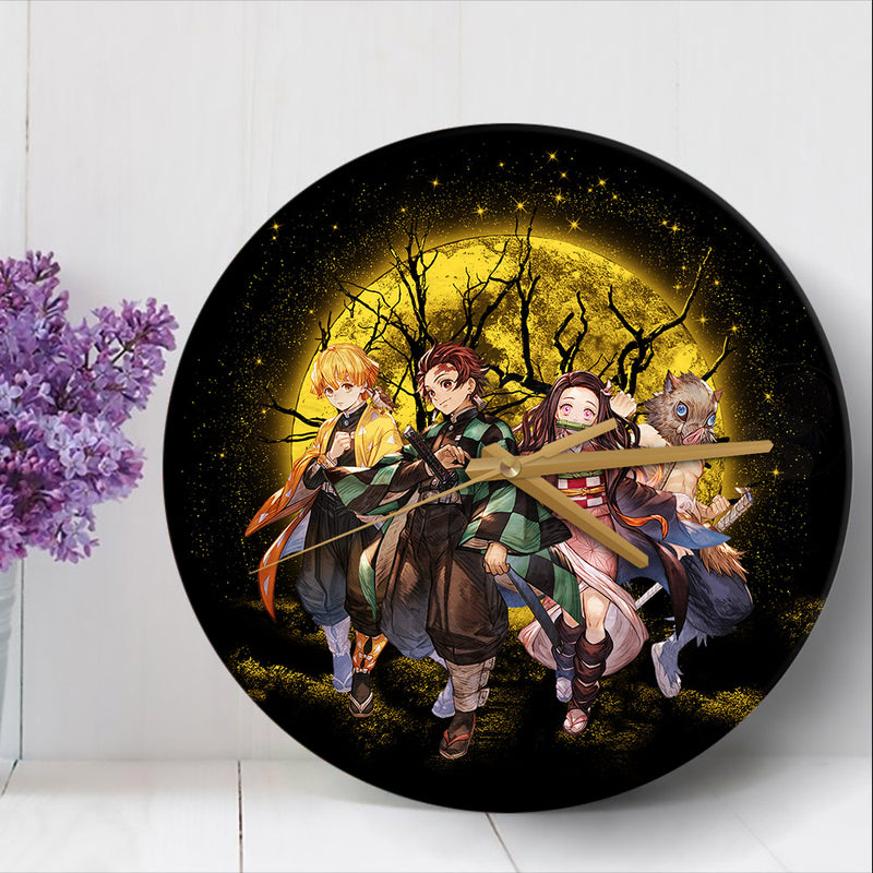 Demon Slayer Team Moonlight Anime Wood Wall Clock Nearkii