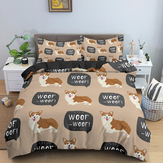 Cute Corgi Bedding Set Duvet Cover And 2 Pillowcases Nearkii