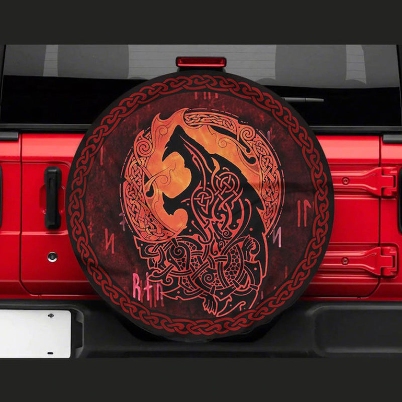 Viking Wolf Art Car Spare Tire Cover Gift For Campers Nearkii