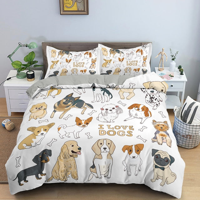 I Love Dogs Bedding Set Duvet Cover And 2 Pillowcases Nearkii