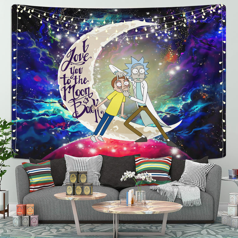 Rick And Morty Love You To The Moon Galaxy Tapestry Room Decor Nearkii