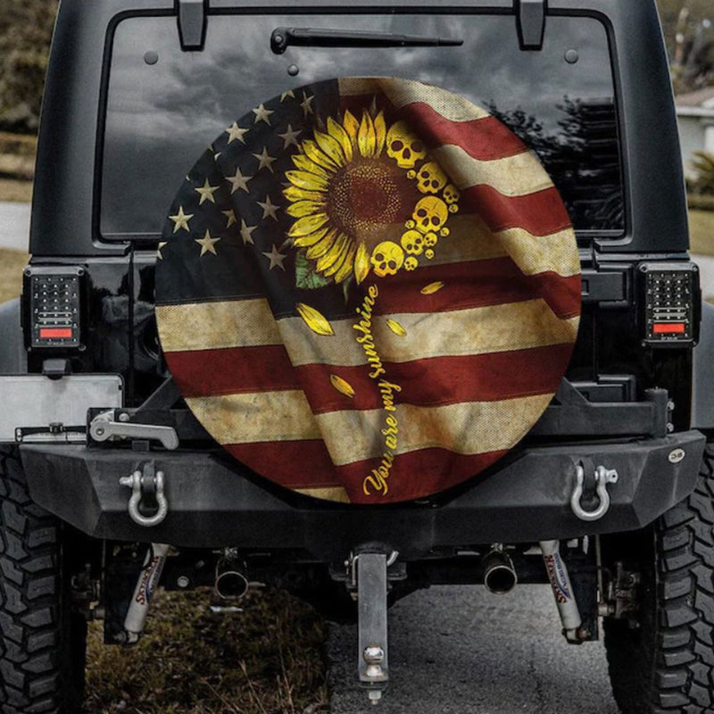 You Are My Sunshine Sunflower, Skull American Custom Car Spare Tire Cover Gift For Campers Nearkii
