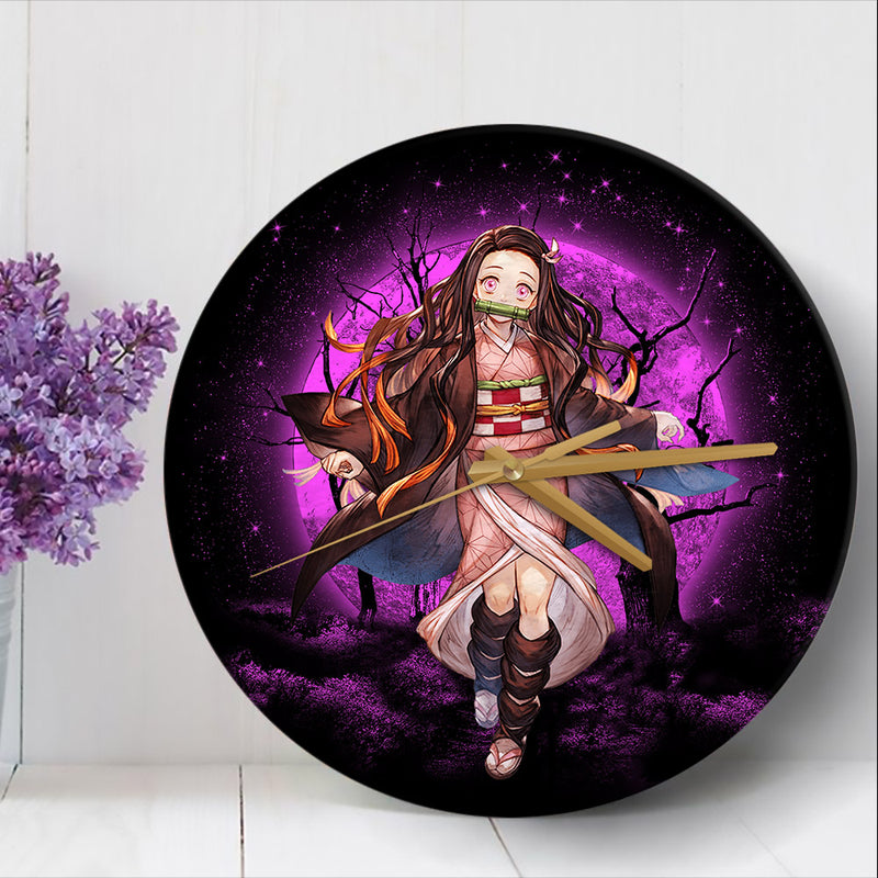 Nezuko Demon Slayer Moonlight Anime Wood Wall Clock Nearkii