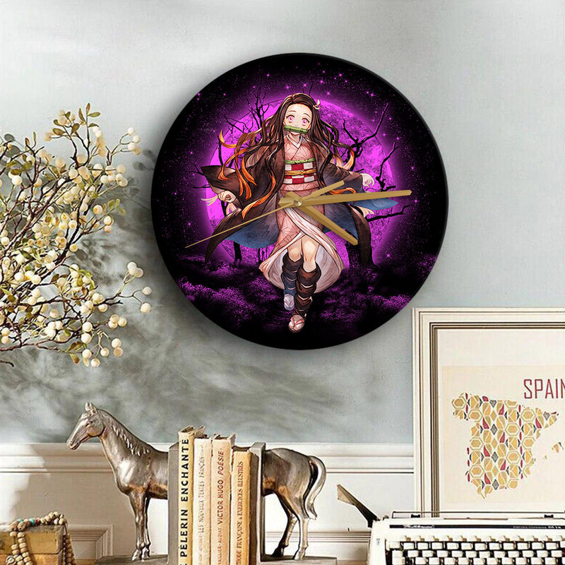 Nezuko Demon Slayer Moonlight Anime Wood Wall Clock Nearkii