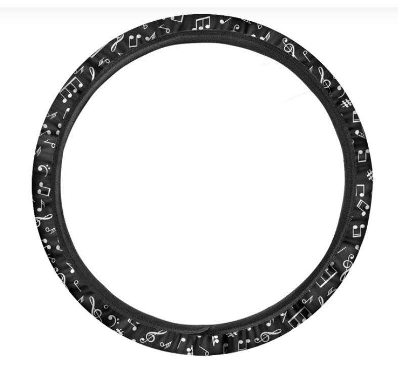 Black And White Music Note Pattern Print Car Steering Wheel Cover Nearkii