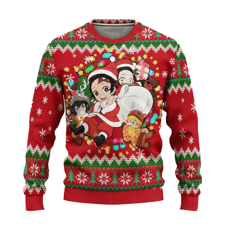 Demon Slayer Anime Ugly Christmas Sweater Red Xmas Gift Nearkii