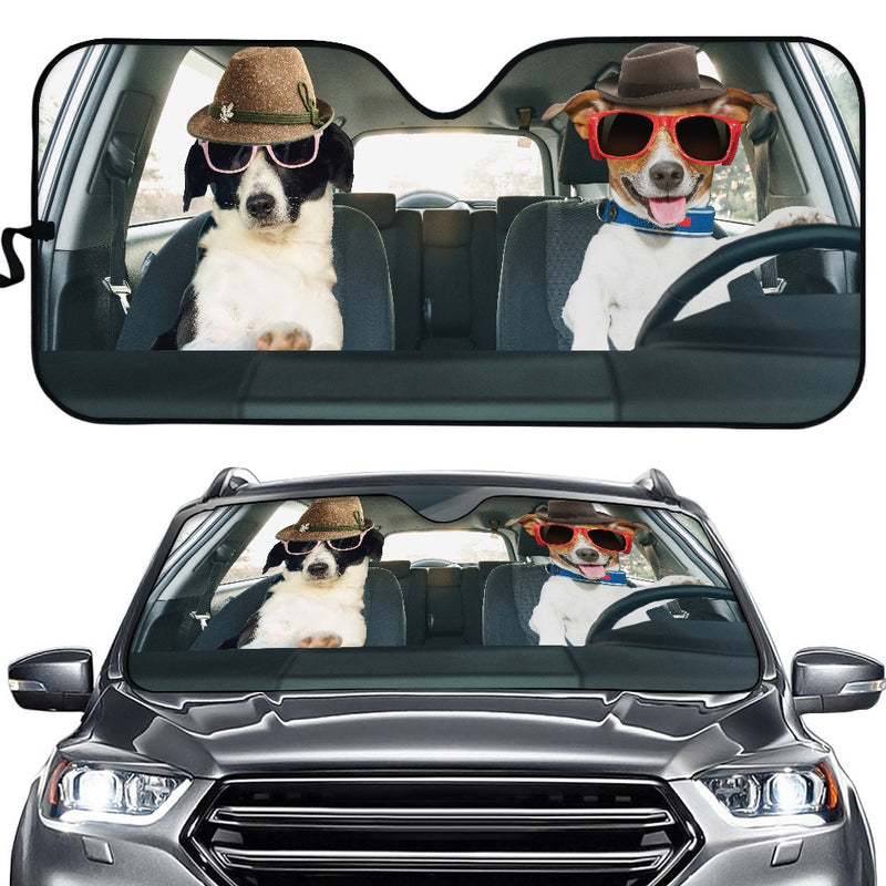 Funny Dog Couple Driving Car Auto Sunshades Nearkii