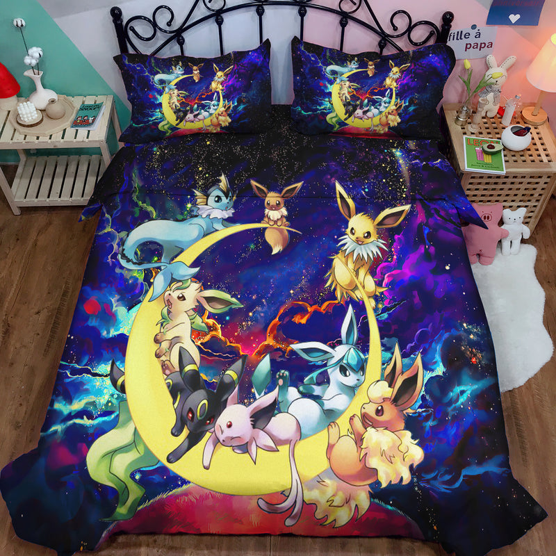 Eevee Evolution Pokemon Family Moon Galaxy Bedding Set Duvet Cover And 2 Pillowcases Nearkii
