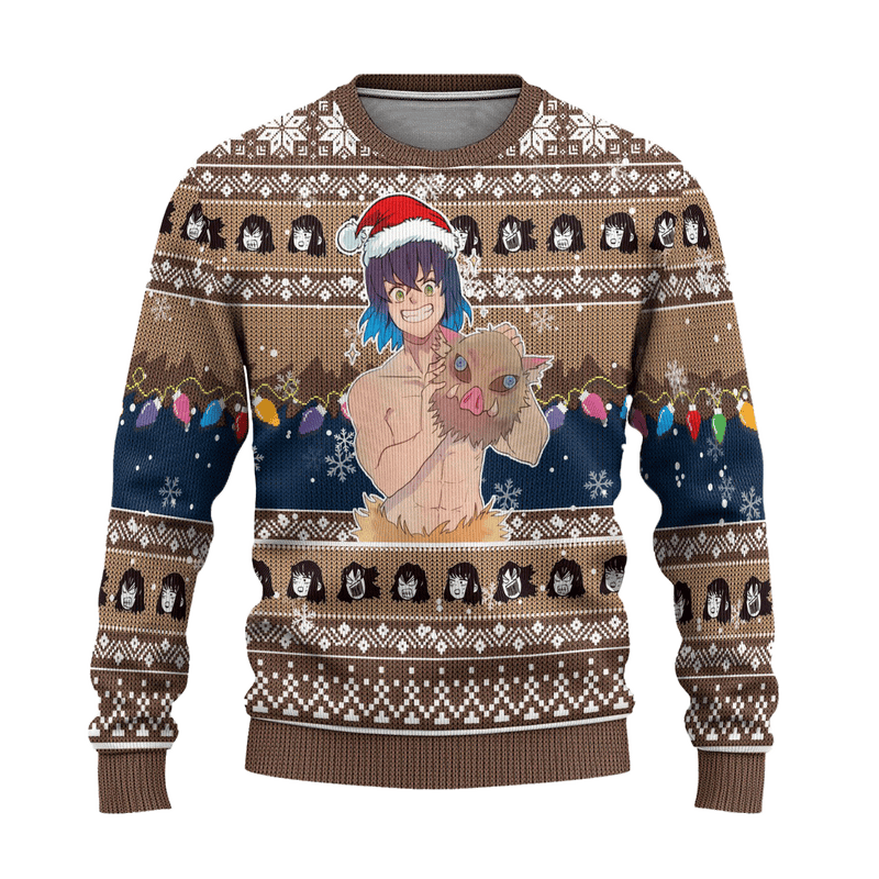 Demon Slayer Inosuke Hashibira Anime Ugly Christmas Sweater Xmas Gift Nearkii