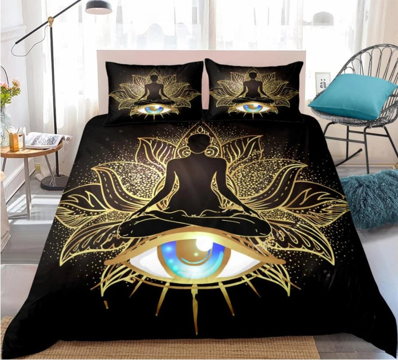 Mandala Eye Black Golden Bedding Set Nearkii