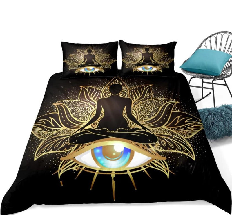Mandala Eye Black Golden Bedding Set Nearkii