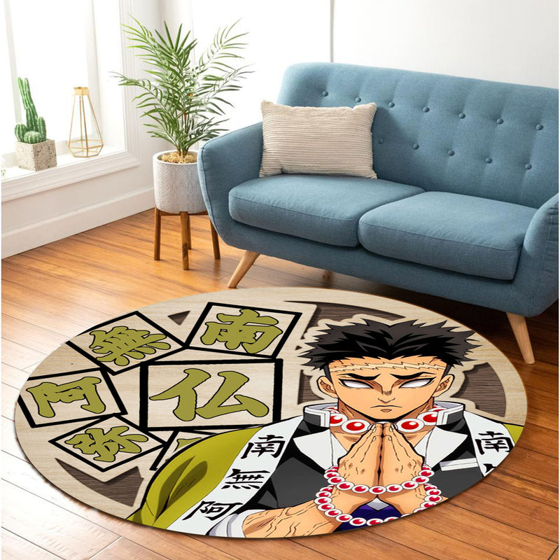Demon Slayer Gyomei Round Carpet Rug Bedroom Livingroom Home Decor Nearkii