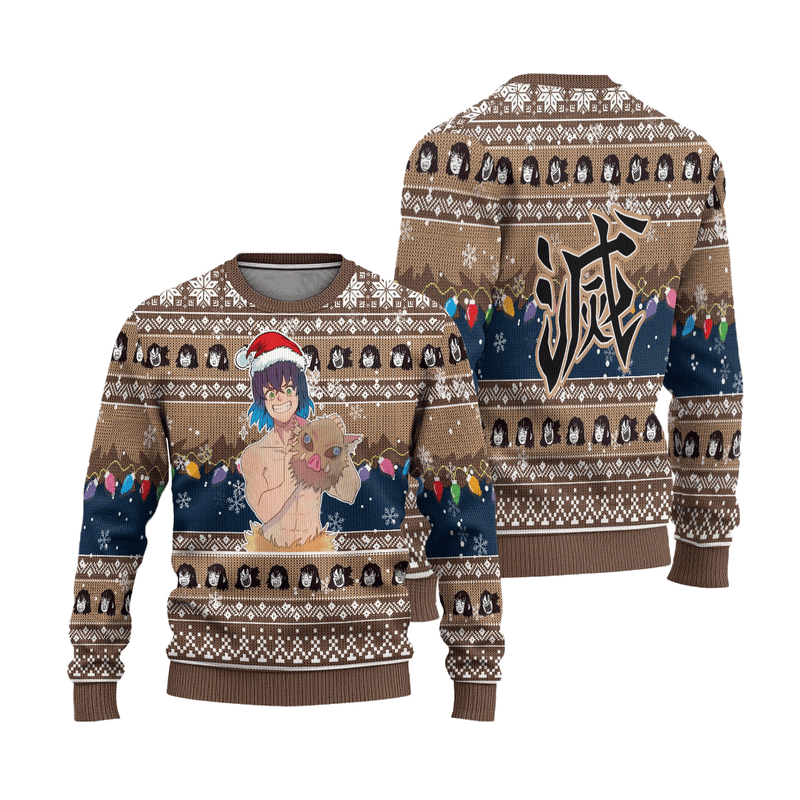 Demon Slayer Inosuke Hashibira Anime Ugly Christmas Sweater Xmas Gift Nearkii