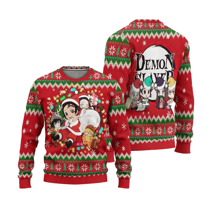 Demon Slayer Anime Ugly Christmas Sweater Red Xmas Gift Nearkii