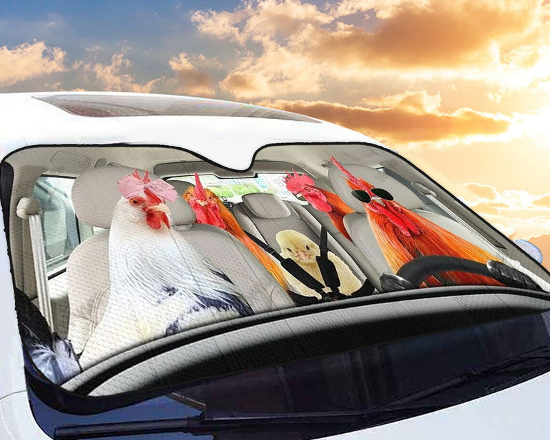 Chicken Family Driving Car Auto Sunshades Nearkii