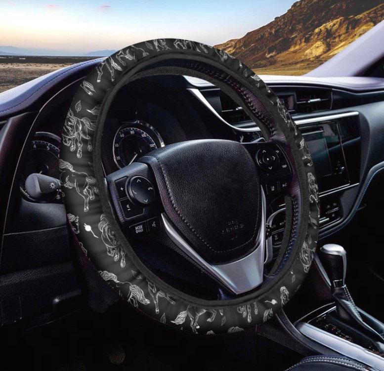 Black And White Horse Pattern Print Car Steering Wheel Cover Nearkii