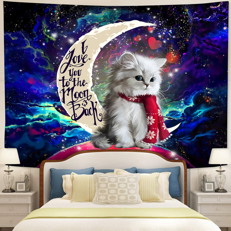 White Kitten Love You To The Moon Galaxy Tapestry Room Decor Nearkii