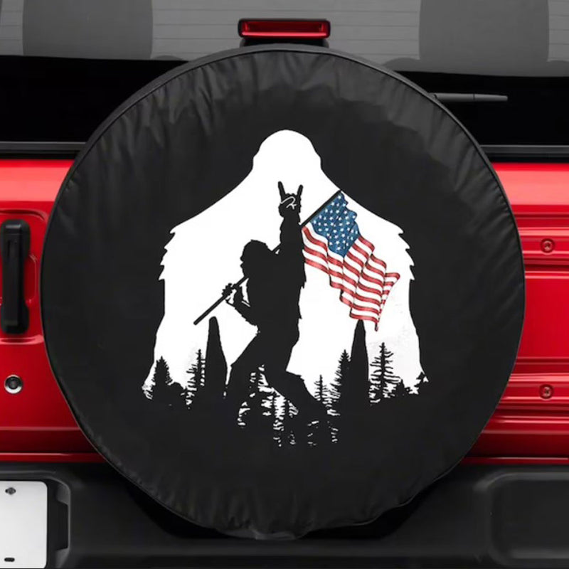 Big Foot American Flag Car Spare Tire Cover Gift For Campers Nearkii