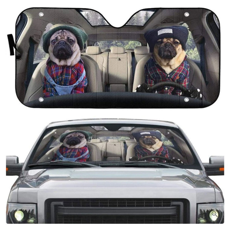 Best Friend Couple Pugs Custom Car Auto Sun Shades Windshield Accessories Decor Gift Nearkii