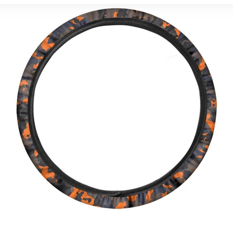 Black And Orange Camouflage Print Car Steering Wheel Cover Nearkii