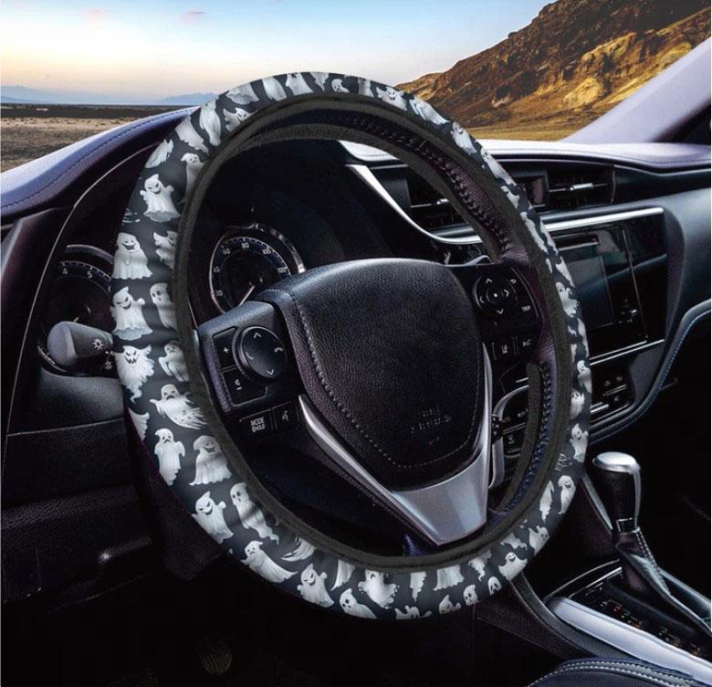 White Ghost Ghost Pattern Print Car Steering Wheel Cover Nearkii