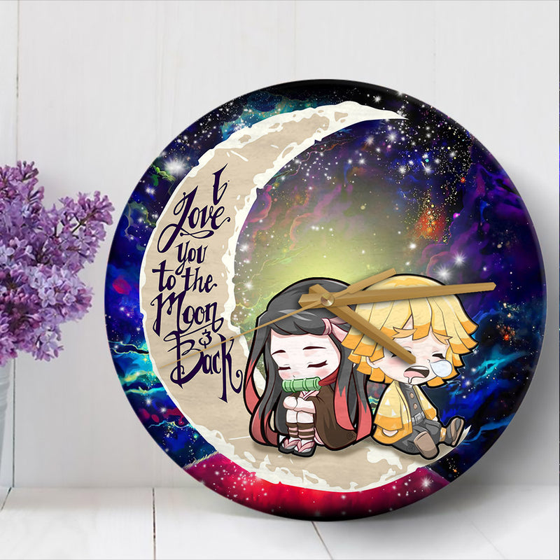 Zenitsu And Nezuko Chibi Demon Slayer Love You To The Moon Galaxy Wood Wall Clock Nearkii