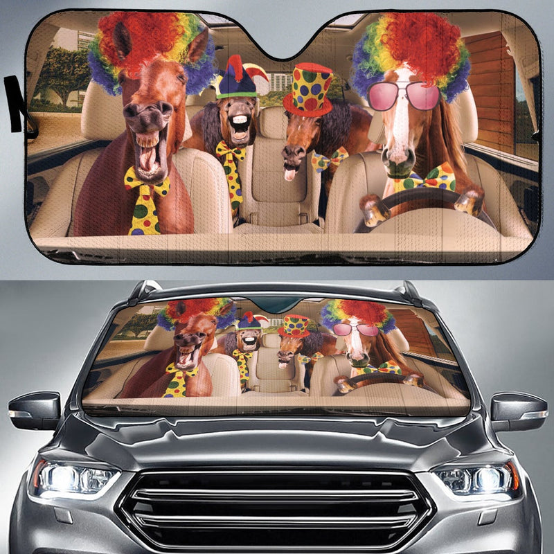 Driving Funny Horse Clowns Car Auto Sunshades Nearkii