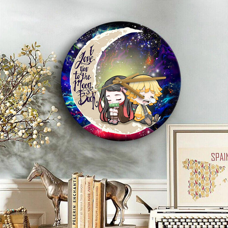 Zenitsu And Nezuko Chibi Demon Slayer Love You To The Moon Galaxy Wood Wall Clock Nearkii