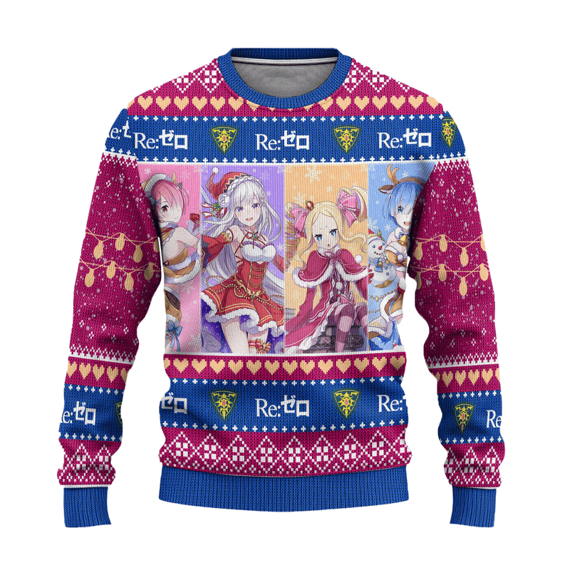 Re Zero Anime Ugly Christmas Sweater Custom Characters Xmas Gift Nearkii