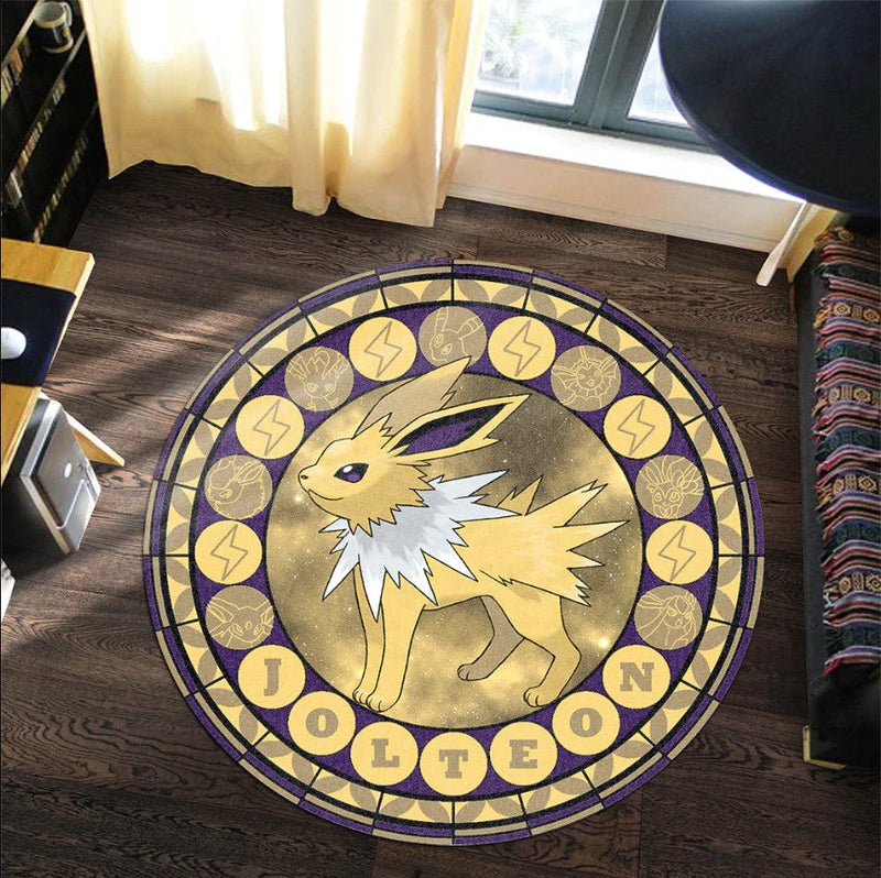 Pokemon Jolteon Round Carpet Rug Bedroom Livingroom Home Decor Nearkii