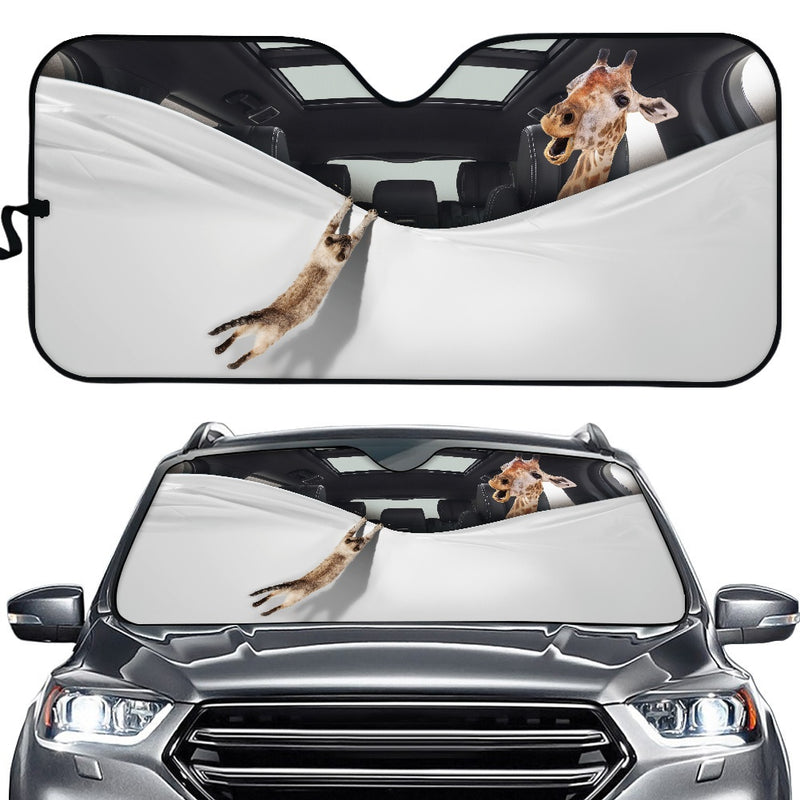 Funny Giraffe And Cat Car Auto Sunshades Nearkii