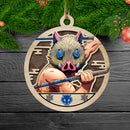 Demon Slayer Inosuke Hashibira Christmas Double Layered Colored Wood Ornament Nearkii
