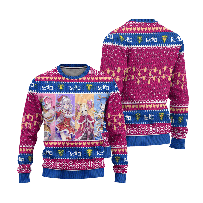 Re Zero Anime Ugly Christmas Sweater Custom Characters Xmas Gift Nearkii